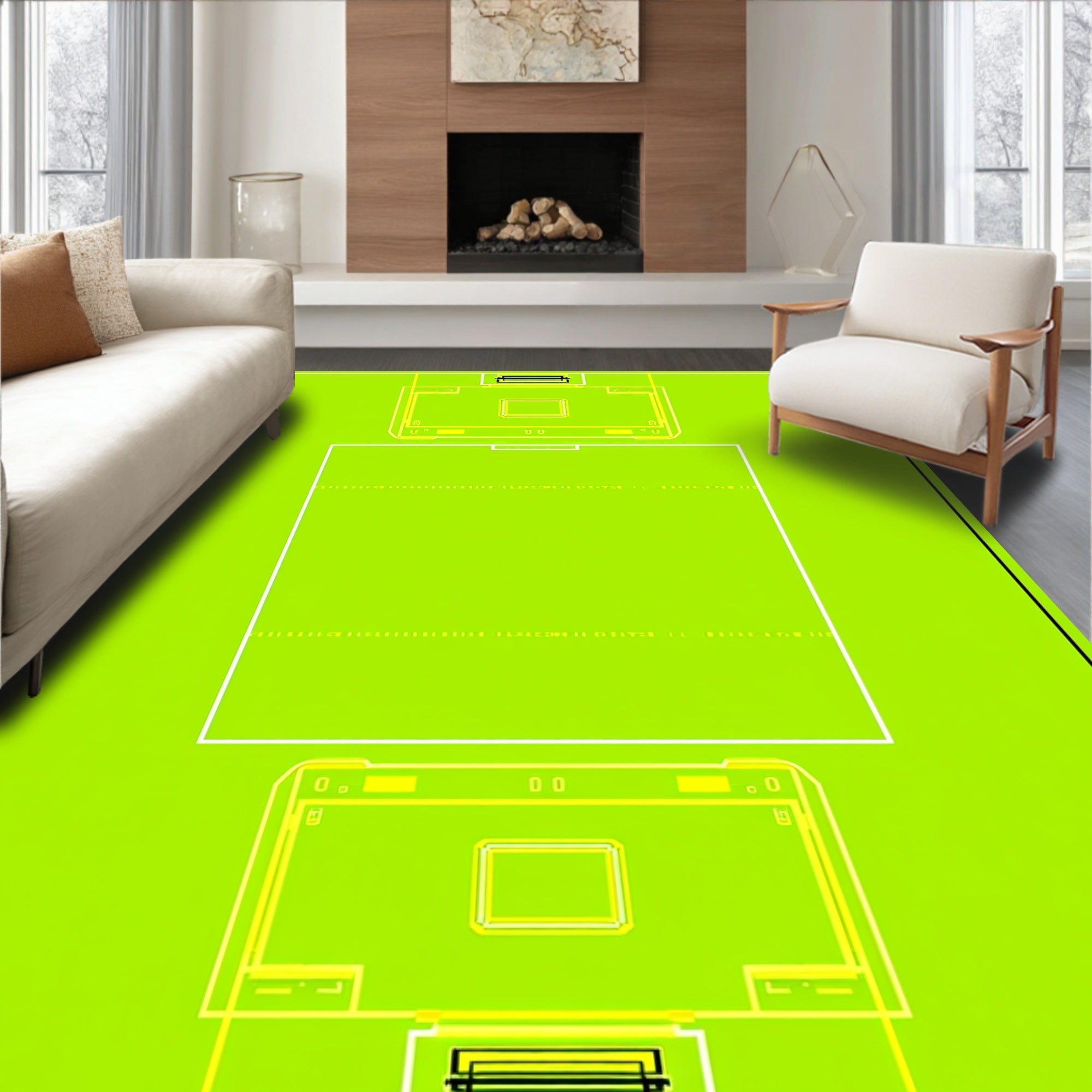 Lime Green Geometric Rectangle Arrangement Rug