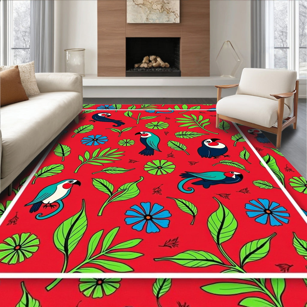 Bright Red Tropical Parrot Garden Rug