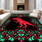 Red Dinosaur Floral Frame Rug