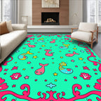 Whimsical Teal Fish Sea Creatures Rug
