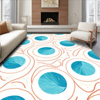 Coral Orange Swirl Blue Circles Rug