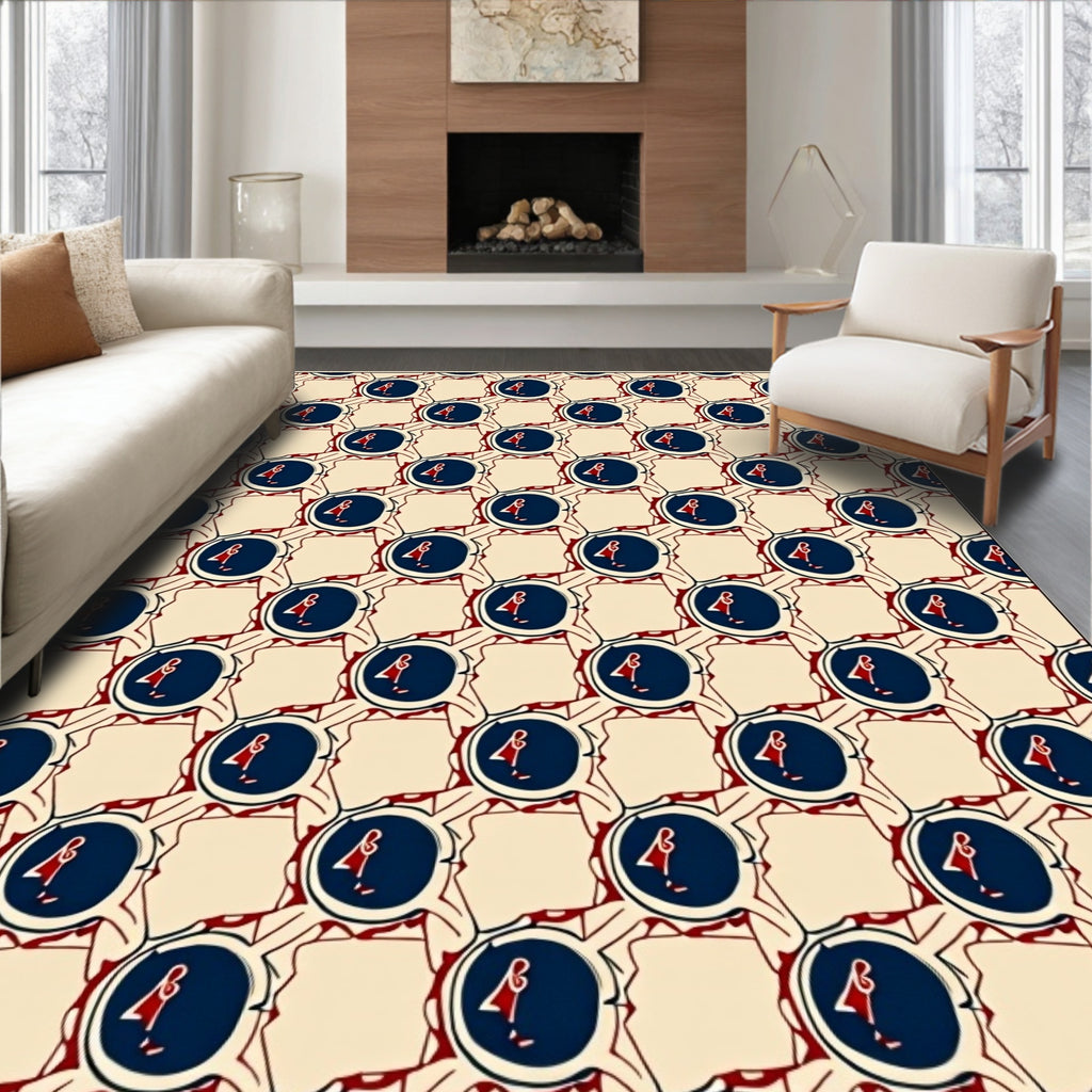 Crimson White Blue Repeating Medallion Rug