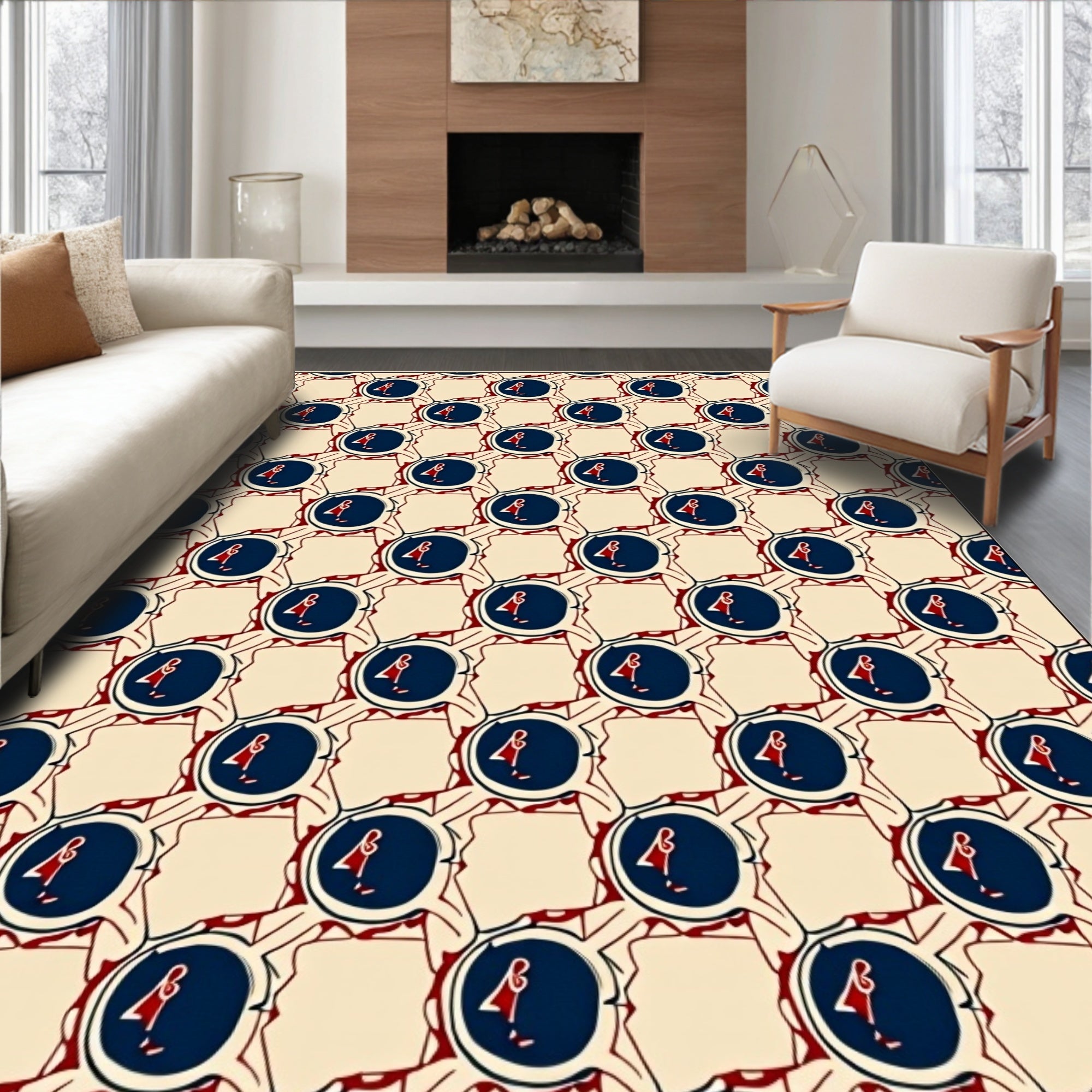 Crimson White Blue Repeating Medallion Rug