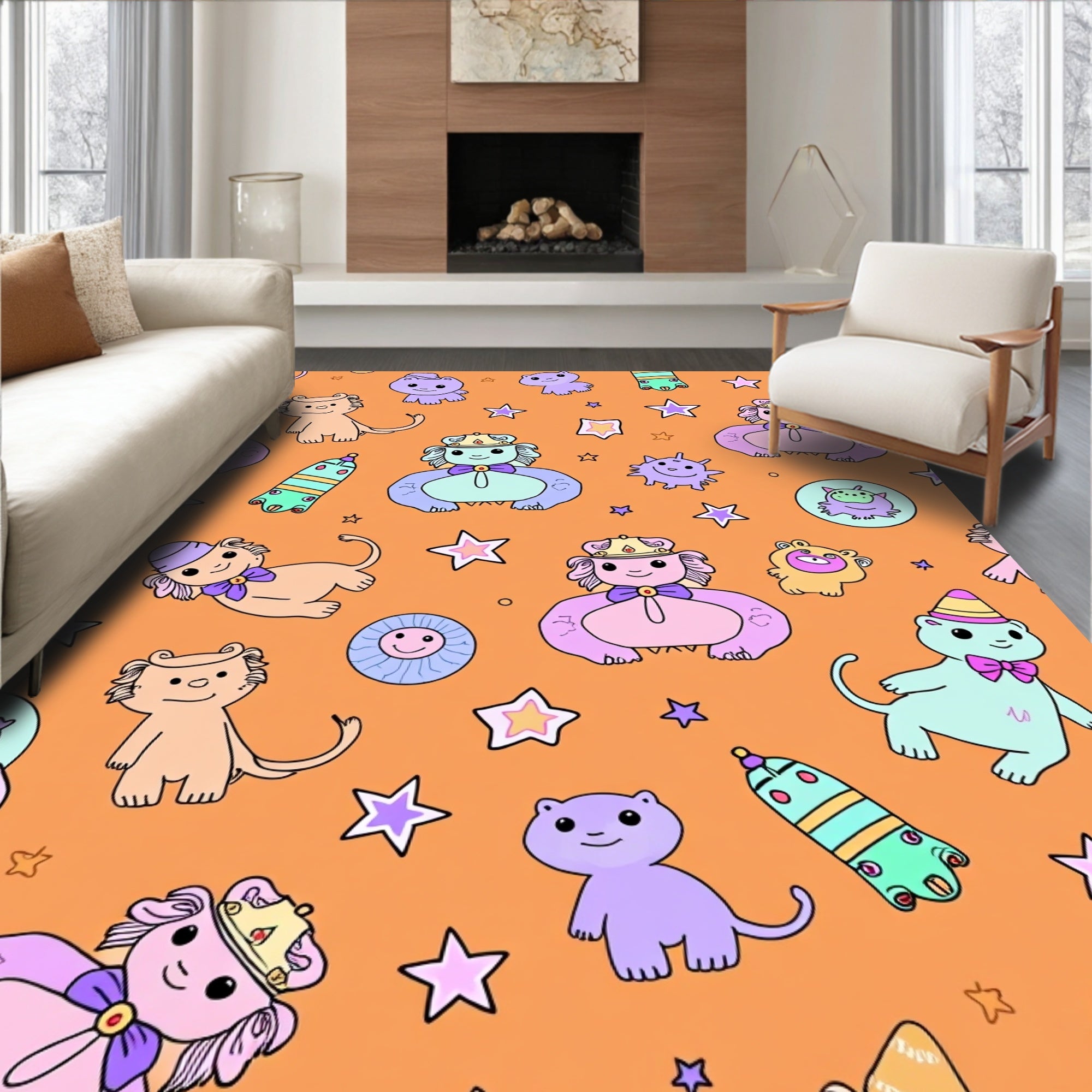 Cute Kawaii Characters With Stars Rug