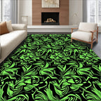 Neon Green Abstract Floral Swirl Rug