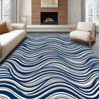 Deep Blue Wavy Stripe Accent Rug