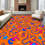 Playful Orange Blue Pink Abstract Swirls Rug