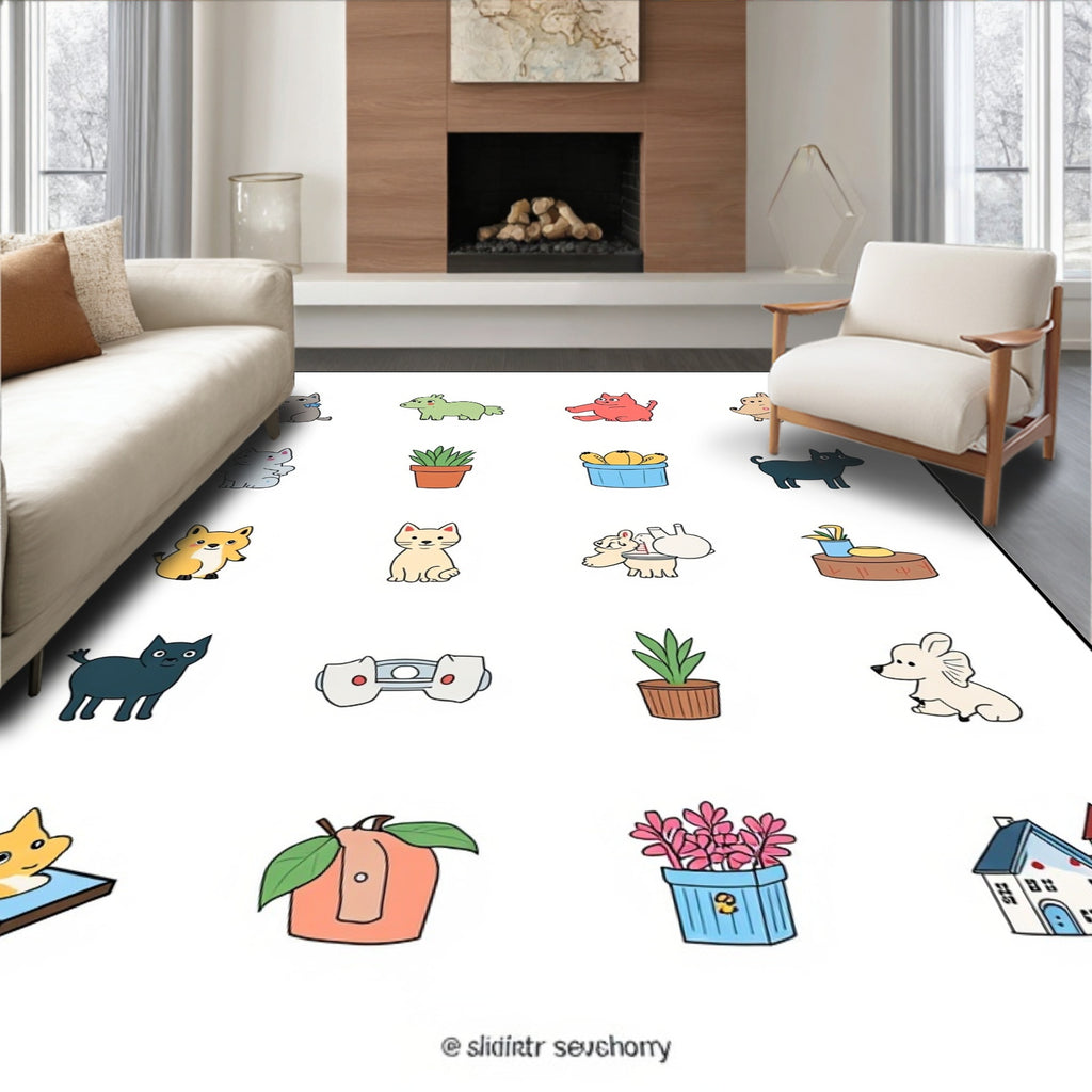 Playful Pet Plant Collage Rug