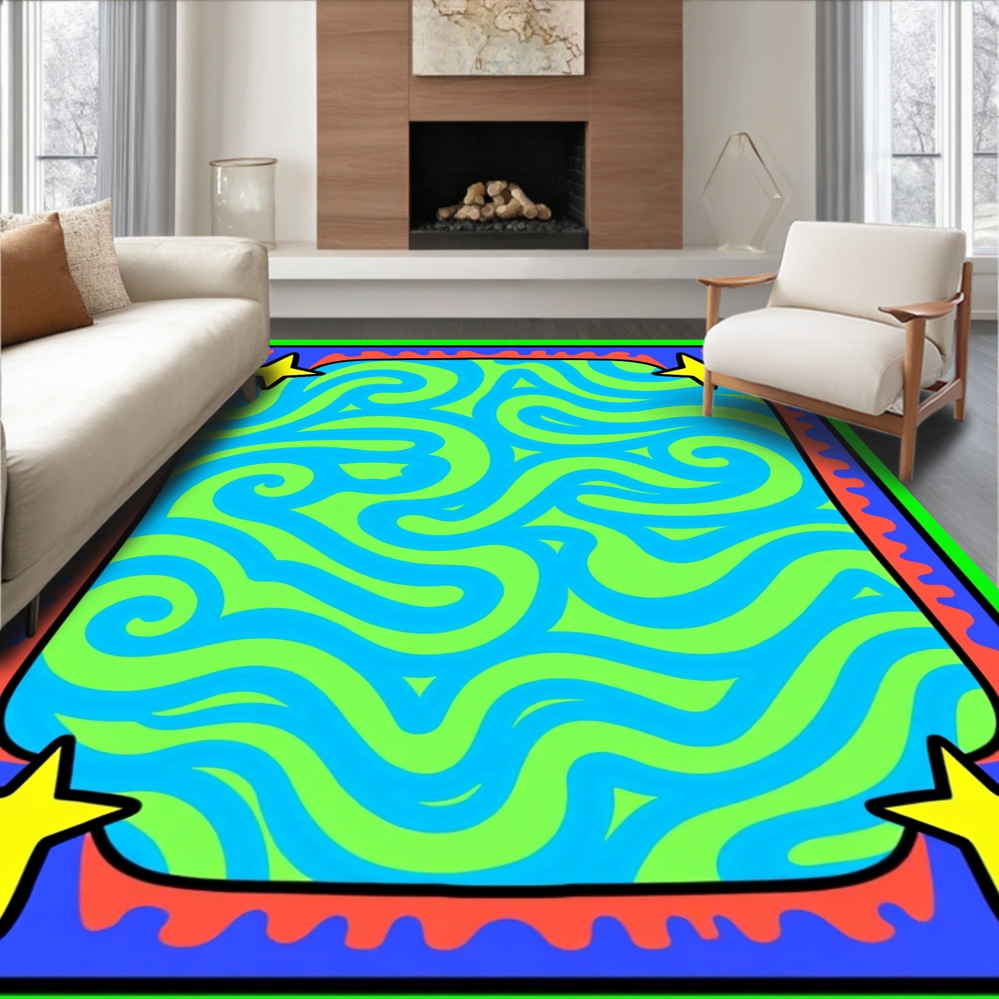 Vibrant Swirl Star Frame Rug