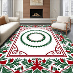 Crimson Green Holly Border Rug