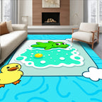 Cute Green Frog And Yellow Duck Rug
