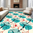 Teal Blobs Red Swirls Floral Rug