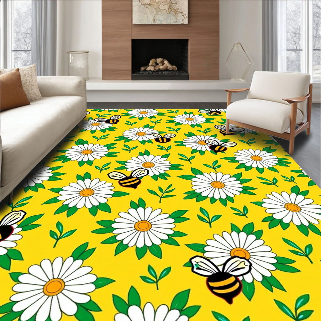 Yellow Daisy Bee Garden Whimsical Rug