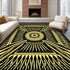 Golden Sunburst Concentric Geometric Rays Rug