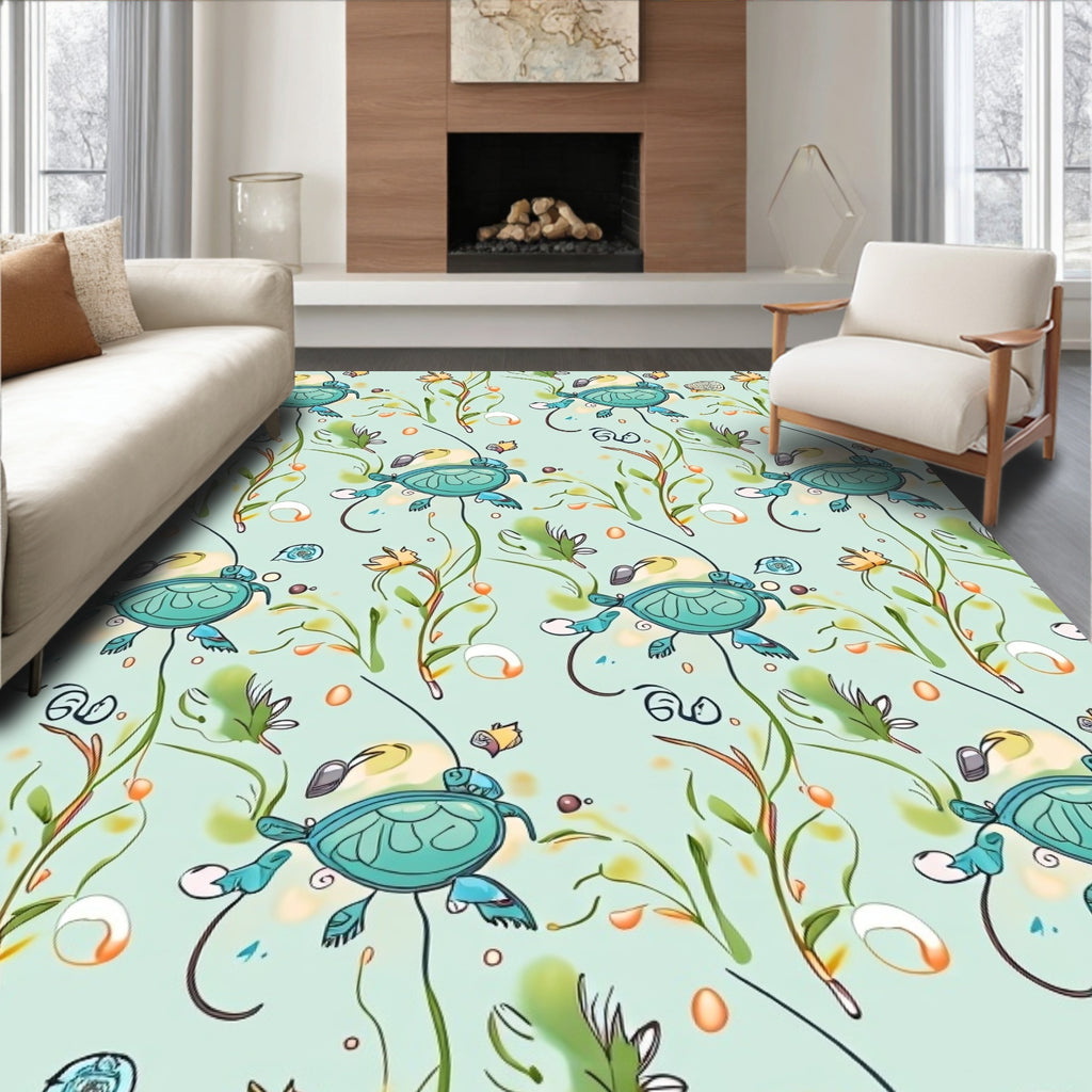 Whimsical Sea Turtle Aquatic Meadow Rug
