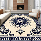 Classic Navy Sunburst Floral Frame Rug