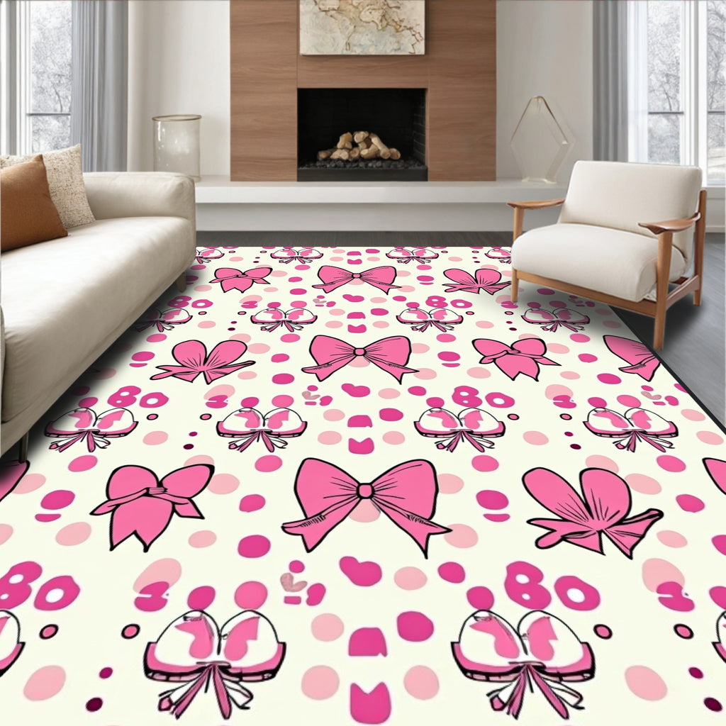 Pink Bow Polka Dots Whimsical Field Rug