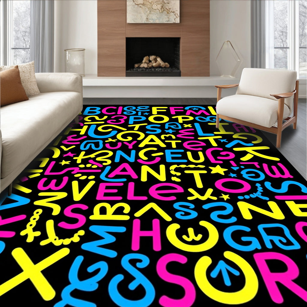 Colorful Alphabet Typography Chaos Rug