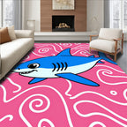 Blue Shark On Pink Swirl Background Rug