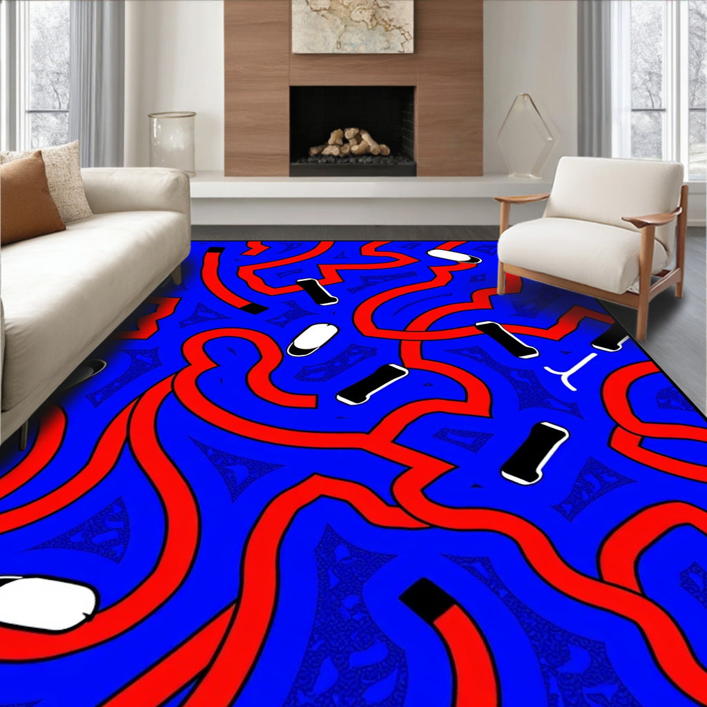 Bold Blue Red Abstract Element Rug