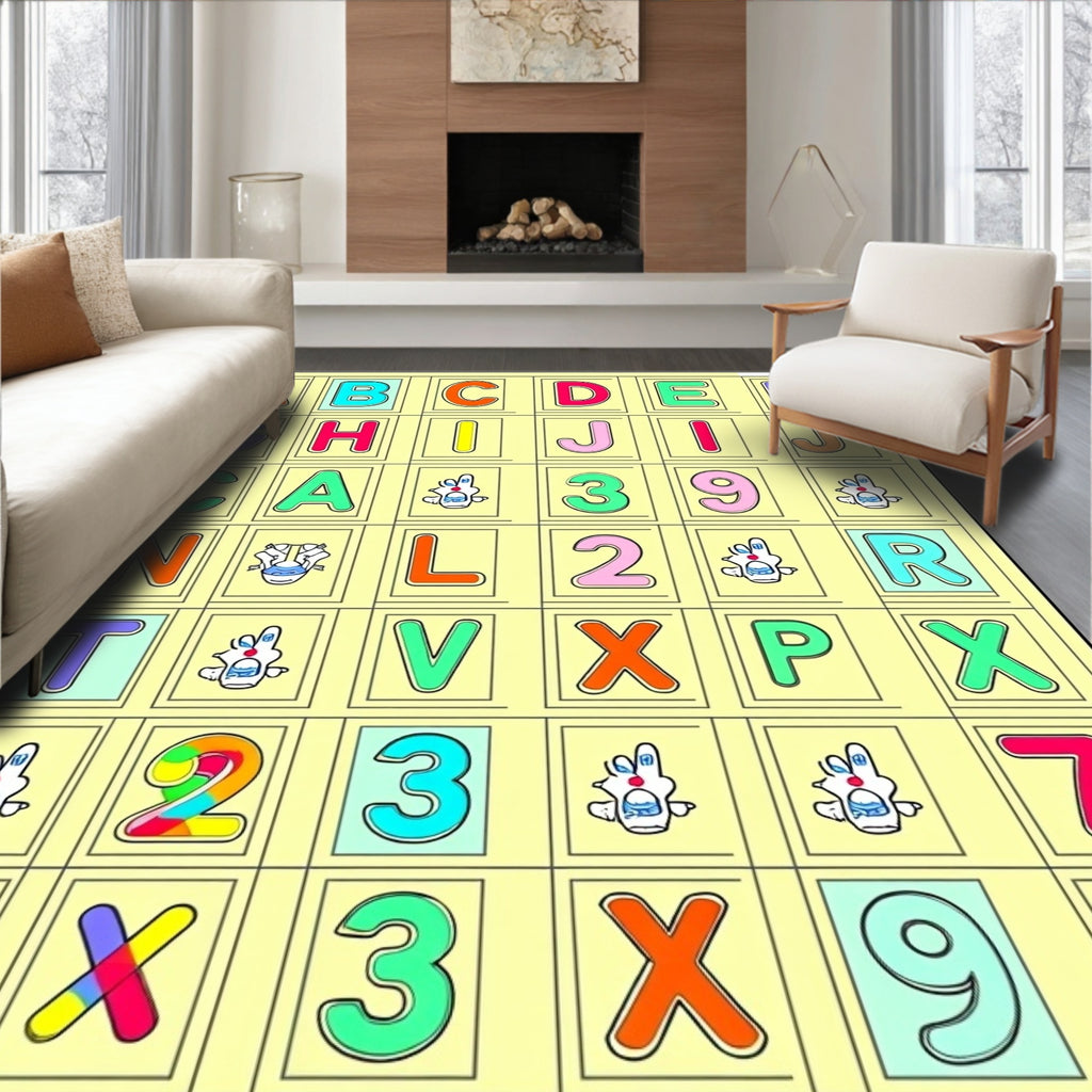 Colorful Alphabet And Numbers Grid Rug