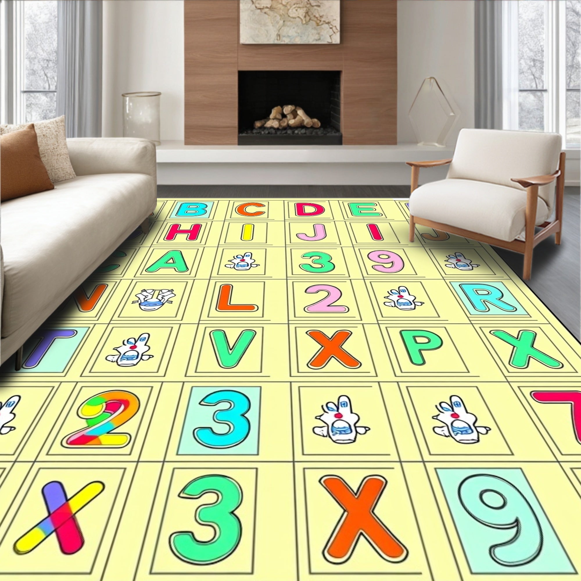 Colorful Alphabet And Numbers Grid Rug