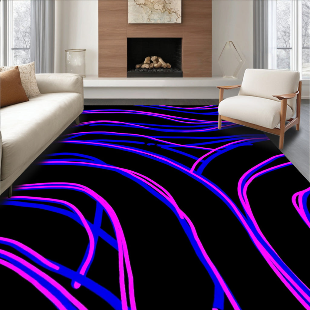 Radical Electric Blue Pink Swirls Rug