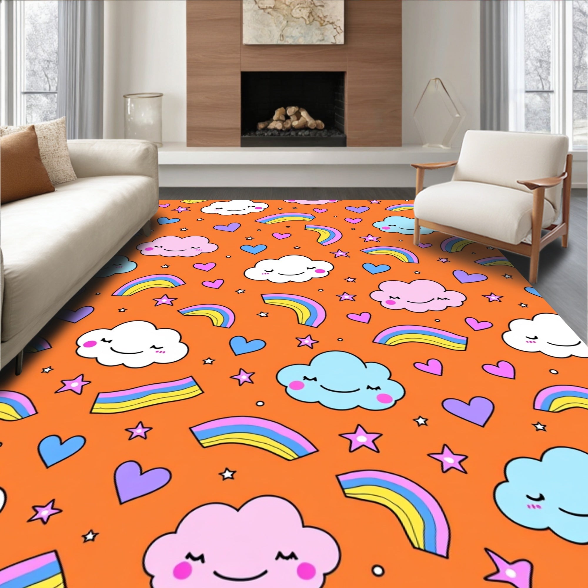 Cute Rainbow Cloud Heart Star Rug