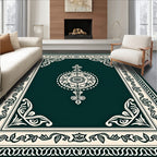 Forest Green Cream Floral Medallion Rug