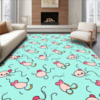Cute Pink Mice Aqua Background Repeating Rug