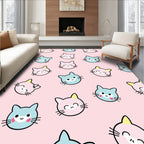 Pink Blue Kawaii Kitty Faces Rug