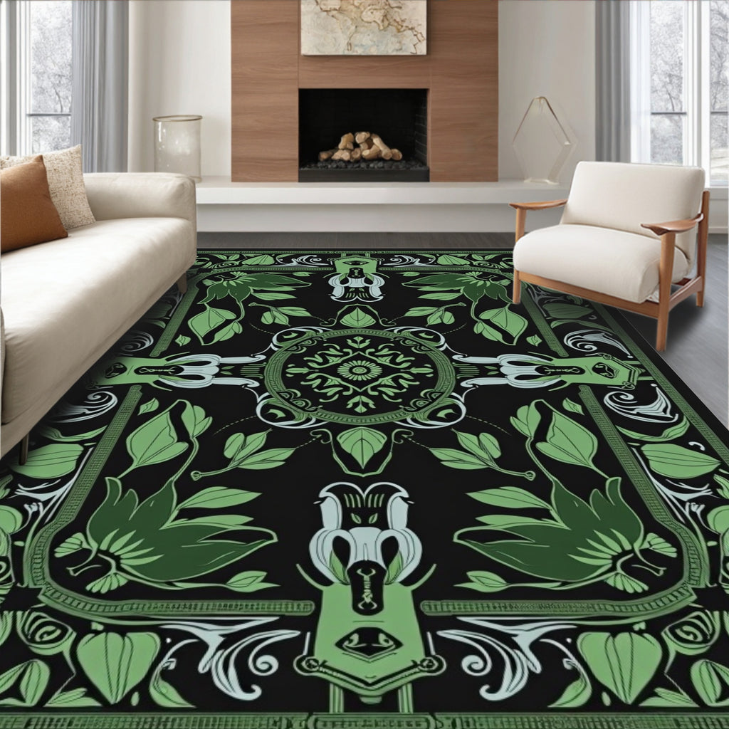 Emerald Green Art Nouveau Floral Rug