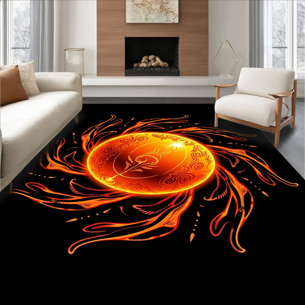 Fiery Sun With Swirling Orange Rays Rug