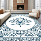 Deep Blue Lotus Floral Mandala Rug