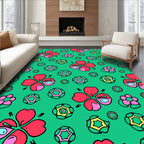 Whimsical Red Clover Green Floral Rug
