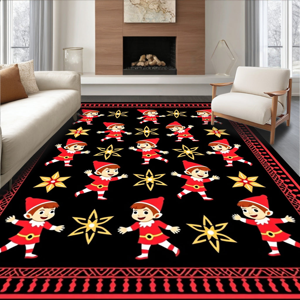 Crimson Elf Star Black Decorative Border Rug