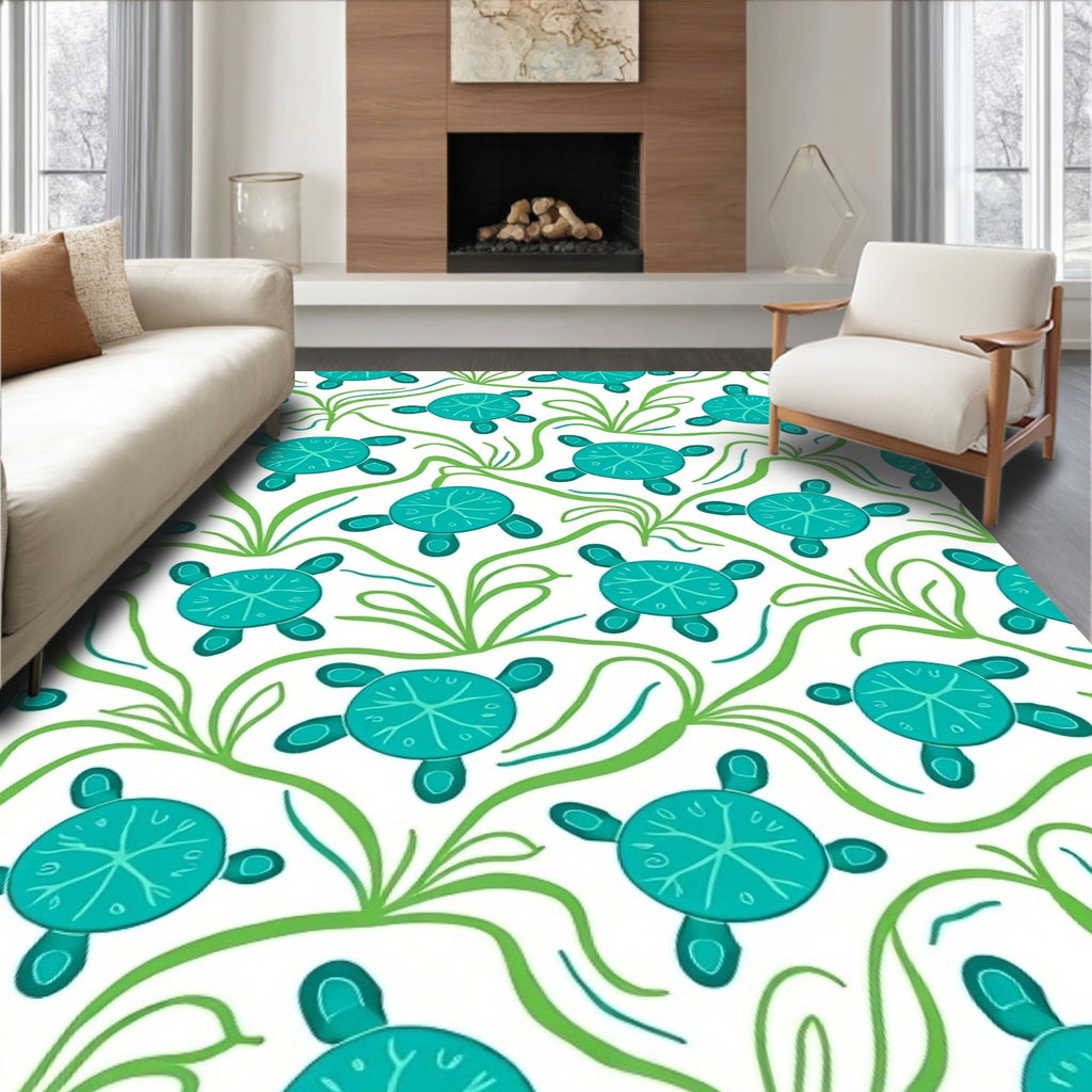 Aqua Turtle Green Coral Swirls Rug