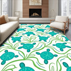 Aqua Turtle Green Coral Swirls Rug