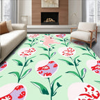 Whimsical Pink Bunny Botanical Garden Rug