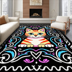 Orange Tabby Cat Whimsical Scrollwork Rug