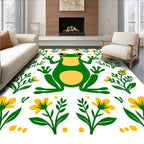Whimsical Green Frog Yellow Floral Sprigs Rug