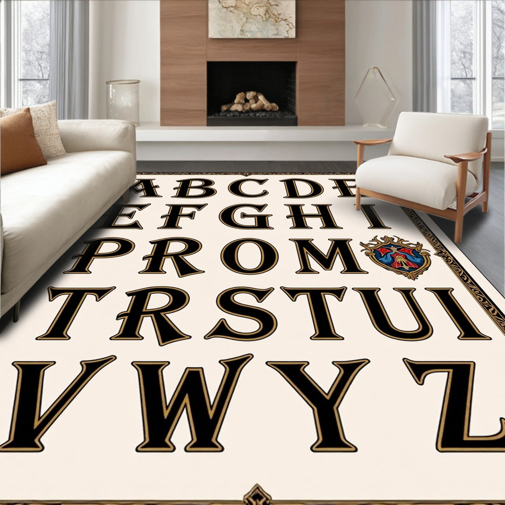 Vintage Serif Alphabet Cream Border Rug