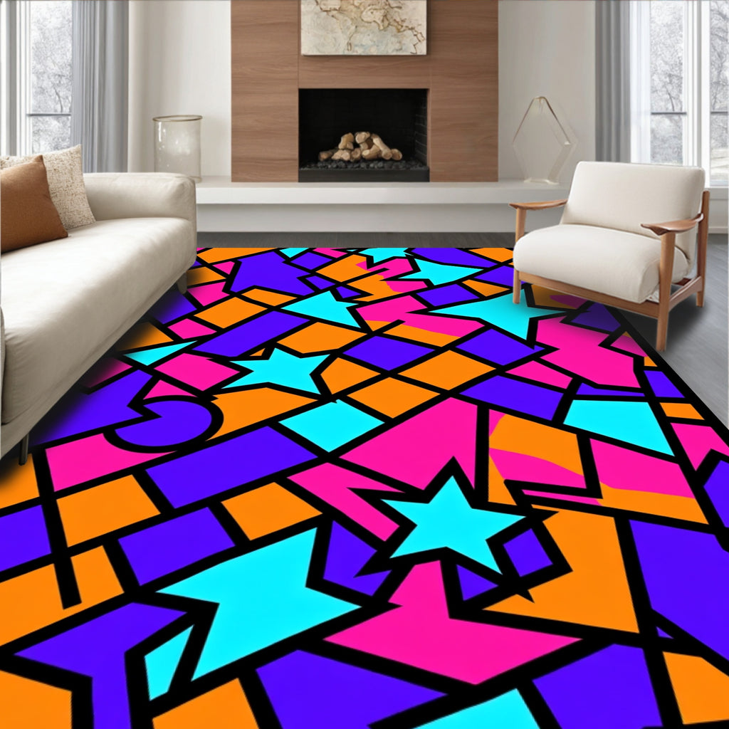 Neon Starburst Geometric Collage Rug