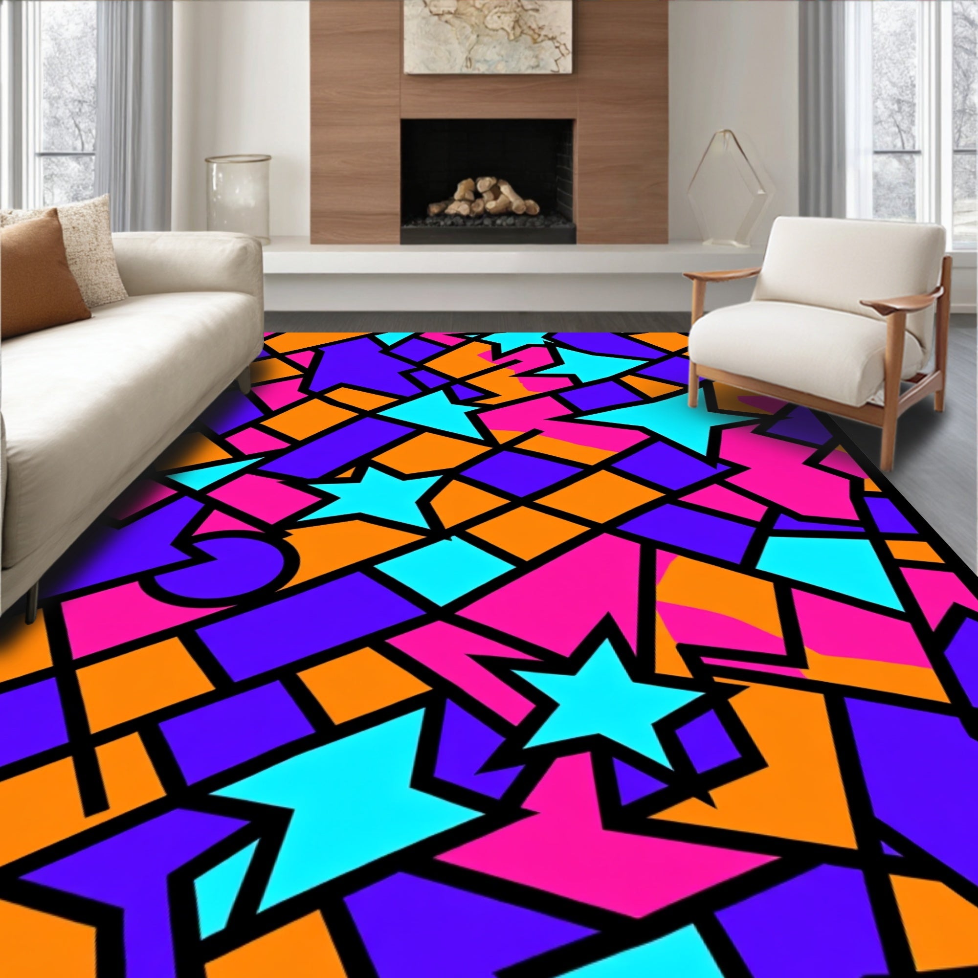 Neon Starburst Geometric Collage Rug