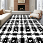 Black and White Plaid Ethnic Medallion Rug