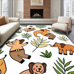 Playful Elephants With Tropical Leaves Rug
