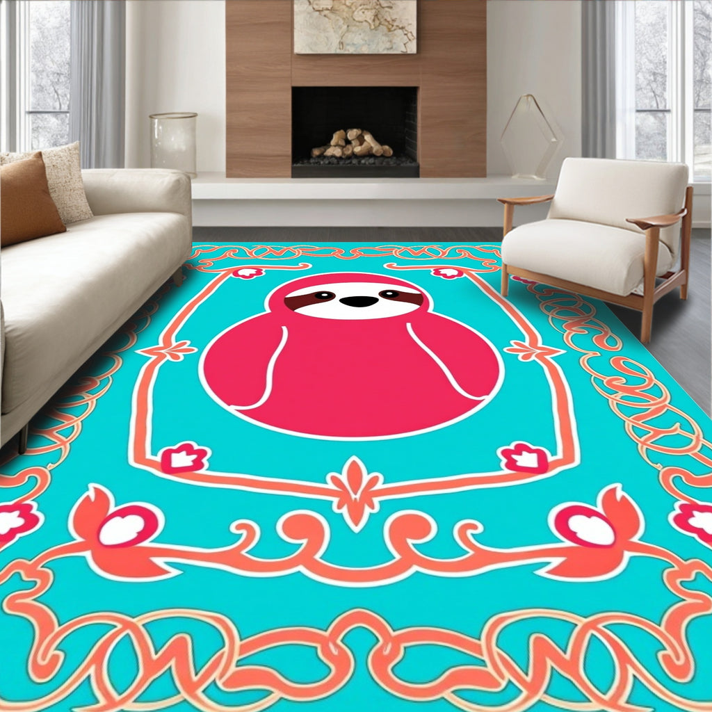 Coral Sloth Tropical Medallion Rug