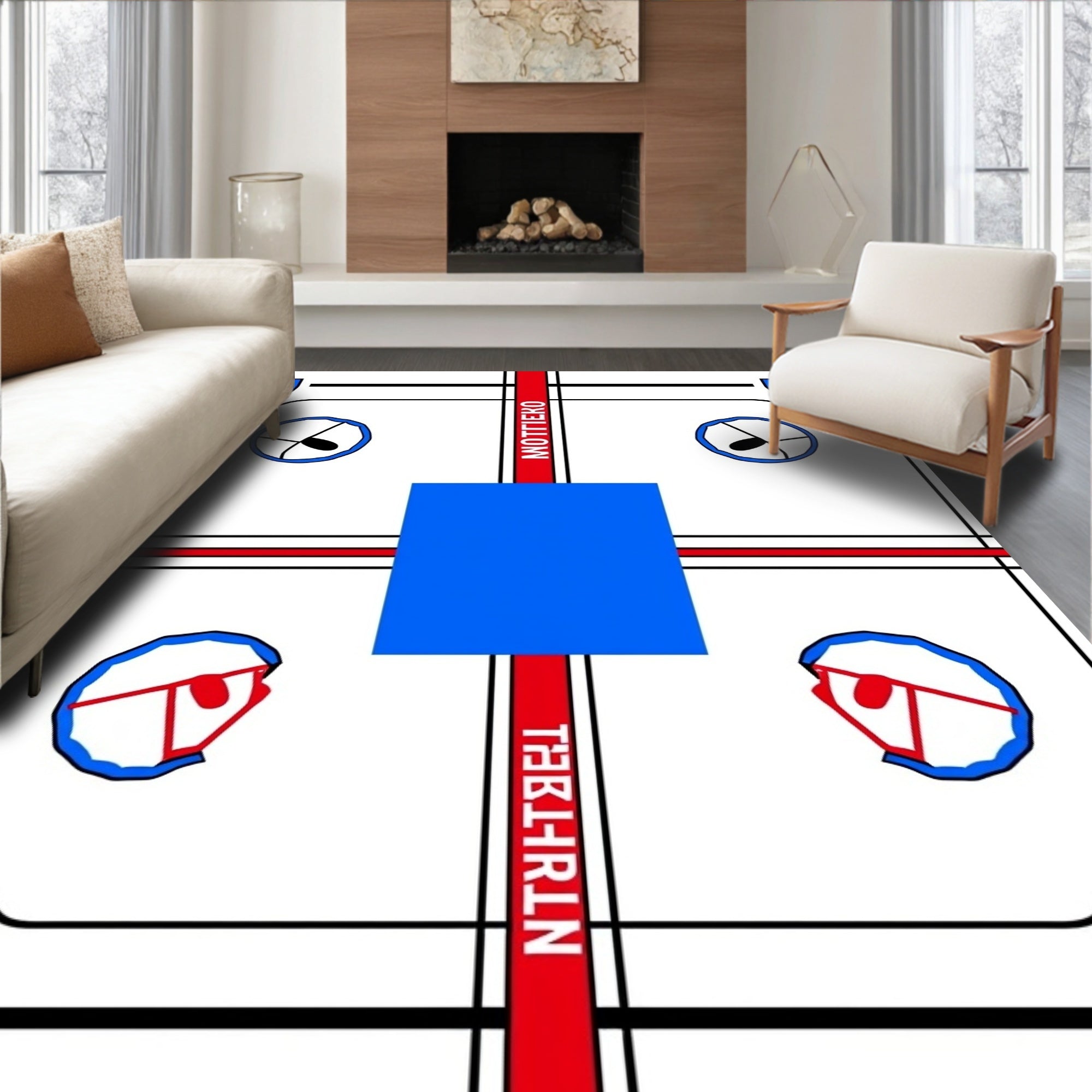 Red White Blue Geometric Abstract Layout Rug