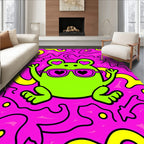 Groovy Green Frog Hearts Pink Yellow Swirls Rug