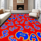 Vibrant Red Blue Alphabet Collage Rug